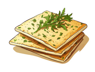 Doodle Matzah with bitter herbs, cartoon sticker, sketch, vector, Illustration, minimalistic