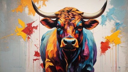 Portrait of a bull in watercolor - obrazy, fototapety, plakaty