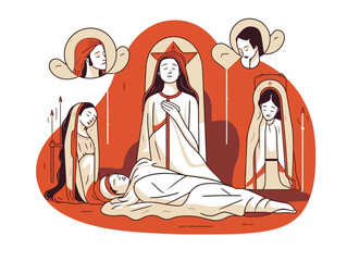 Doodle Lamentation, cartoon sticker, sketch, vector, Illustration, minimalistic