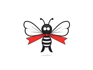 Doodle Ribbon with insect, cartoon sticker, sketch, vector, Illustration, minimalistic