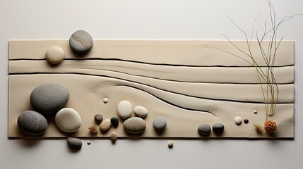 a serene, Zen rock garden with carefully arranged pebbles