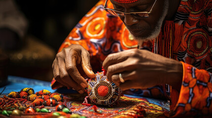 Masterful Nigerian Beadworker Crafting Ceremonial Crown