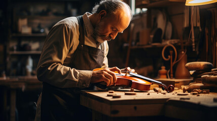 Crafting a Beautiful Violin with Italian Precision - obrazy, fototapety, plakaty