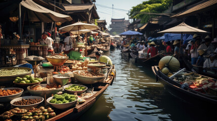 Obraz premium Thai Market: From Boat Noodle Soup to Coconut Ice Cream