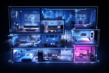 Digital community, smart homes and digital community, smart home illustration with artificial intelligence concept AI