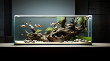 aquarium with fish in a modern interior. - obrazy, fototapety, plakaty