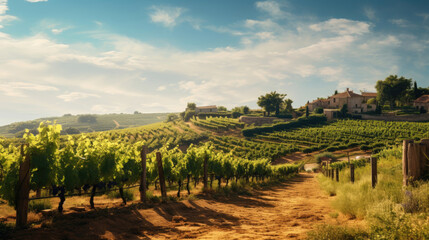 Fototapeta premium Rustic French Vineyard with Grapevines and Cheese