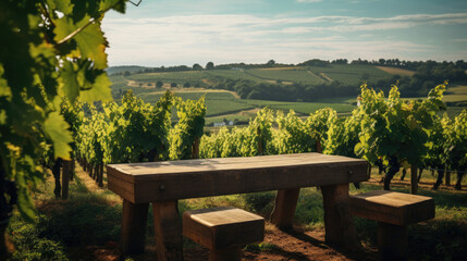 Picturesque French Vineyard with Grapevines and Wine Barrels