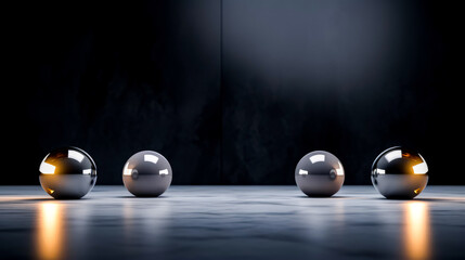 Couple of shiny balls sitting on top of floor next to each other.
