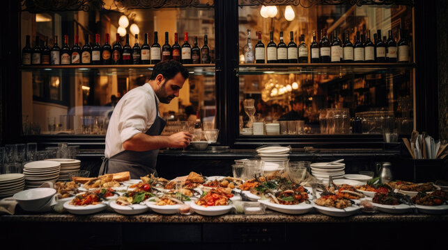 Cozy Spanish Tapas Bar in Barcelona with Sizzling Patatas Bravas and Boquerones
