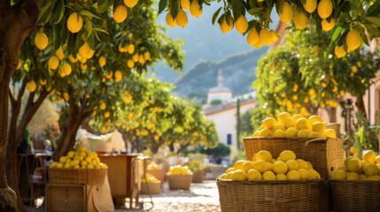 Bustling Italian Lemon Grove in Amalfi with Ripe Lemons