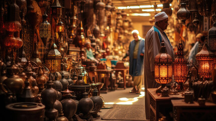 Vibrant Moroccan Souk with Carpets and Spices