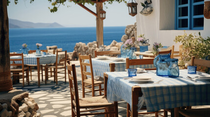Greek Seaside Taverna with Grilled Octopus - obrazy, fototapety, plakaty