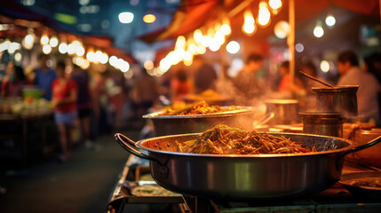 Bustling Thai Night Market with Spicy Chili Scent