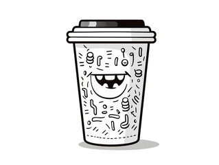 Doodle Cup with Hebrew text, cartoon sticker, sketch, vector, Illustration, minimalistic