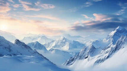 Fototapeta na wymiar A snowy alpine landscape with gradients from icy blue to frosty white.