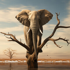 elephant on a tree as a symbol of freedom and success because everything is possible