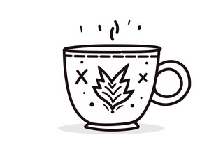 Doodle Cup with Hebrew text, cartoon sticker, sketch, vector, Illustration, minimalistic
