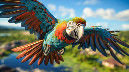 colorful flying parrot in cartoon style