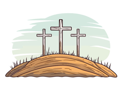 recommend clip art: Doodle Three crosses on hill, cartoon sticker, sketch, vector, Illustration, minimalistic