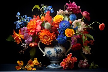 vibrant arrangement of vase and flowers. Generative AI
