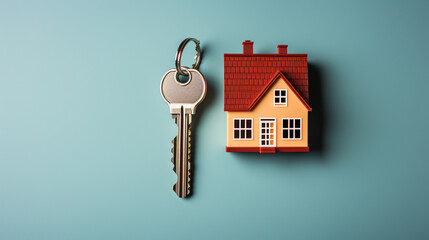 real estate agent with house key and house model on white background. real estate concept