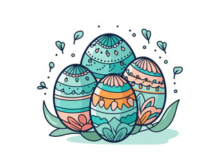 Doodle Easter basket with, cartoon sticker, sketch, vector, Illustration, minimalistic