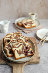 Cherry Chocolate Marble Cake. Cup of coffee. Delicious easy dessert.