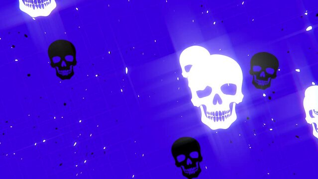 Abstract Grunge Rising White Black Glowing Skulls Purple Background Loop Halloween
