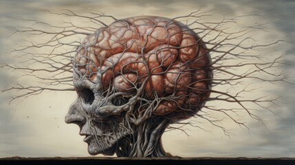 abstract illustration of a man with a brain overflowing with information.
