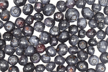 Shiny fresh blueberries on white background pattern 