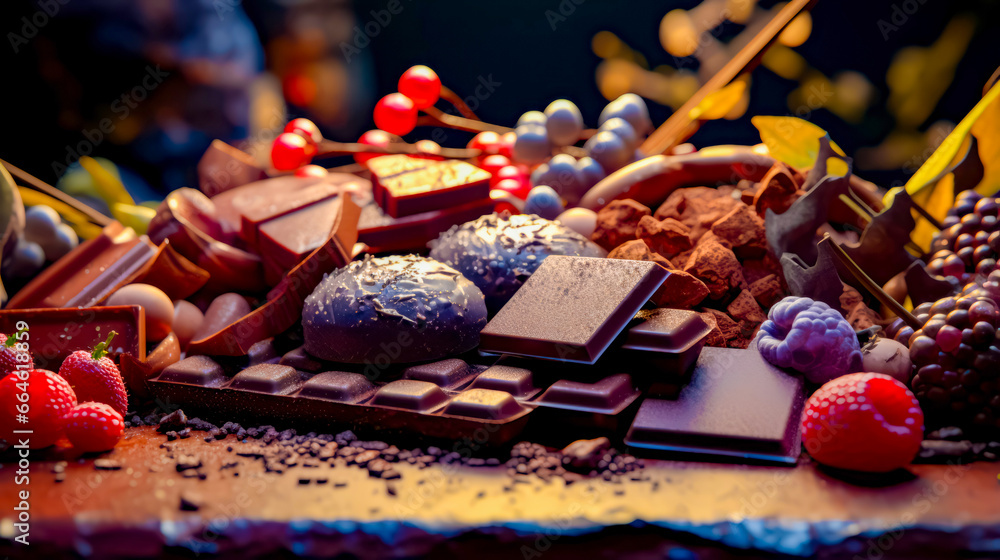 Poster table topped with lots of different types of chocolates and candies.
