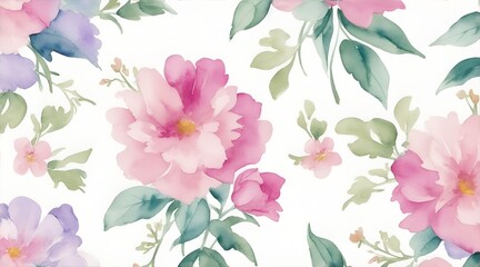 watercolor seamless pattern with pink flowers