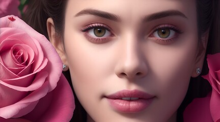 Fototapeta na wymiar portrait of a woman with pink rose