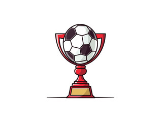 Doodle Trophy with soccer ball, cartoon sticker, sketch, vector, Illustration, minimalistic
