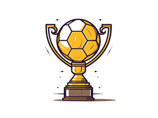 Doodle Trophy with soccer ball, cartoon sticker, sketch, vector, Illustration, minimalistic