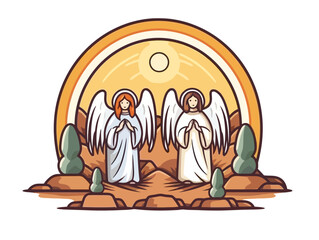 Doodle Icon of Angels at the Empty Tomb, cartoon sticker, sketch, vector, Illustration, minimalistic