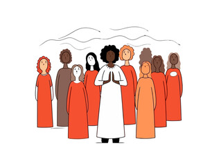 Doodle Gospel choir, cartoon sticker, sketch, vector, Illustration, minimalistic