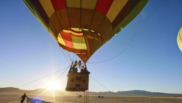 Dolly In On Beautiful Floating Hot Air Balloon