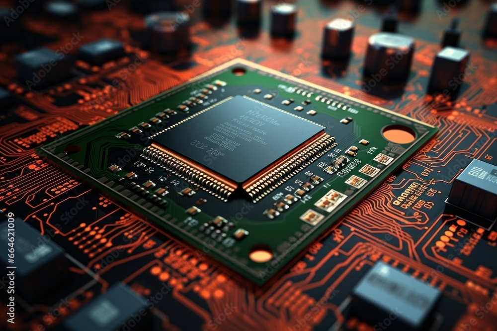 Poster multilayered circuit board. science data microchip. generate ai
