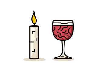 Doodle Passover candle and wine cup, cartoon sticker, sketch, vector, Illustration, minimalistic