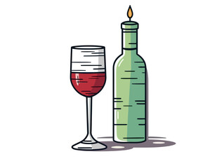 Doodle Passover candle and wine cup, cartoon sticker, sketch, vector, Illustration, minimalistic