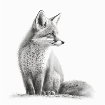 Pencil sketch artwork baby fox animal drawing AI Generated
