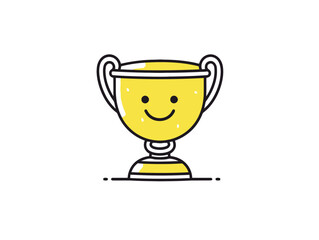 Doodle Trophy with tennis ball, cartoon sticker, sketch, vector, Illustration, minimalistic