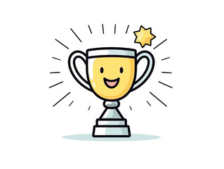 Doodle Trophy with tennis ball, cartoon sticker, sketch, vector, Illustration, minimalistic