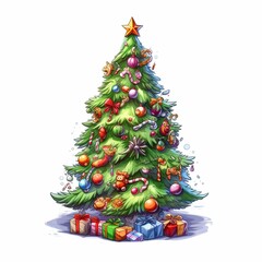 christmas tree with decorations on an isolated white background
