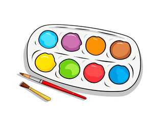 Doodle Paint palette with mixing colors, cartoon sticker, sketch, vector, Illustration, minimalistic
