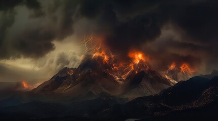 Volcano eruption. Natural disaster scene.