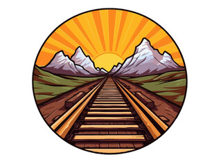 Doodle Railroad tracks, cartoon sticker, sketch, vector, Illustration, minimalistic