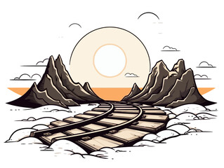 Doodle Railroad tracks, cartoon sticker, sketch, vector, Illustration, minimalistic